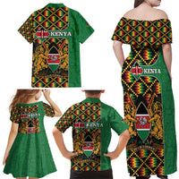 Kenya Family Matching Off Shoulder Maxi Dress and Hawaiian Shirt Coat Of Arms Kente Pattern - Wonder Print Shop