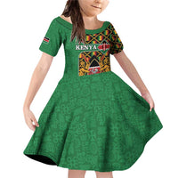 Kenya Family Matching Off Shoulder Short Dress and Hawaiian Shirt Coat Of Arms Kente Pattern - Wonder Print Shop