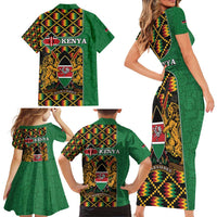 Kenya Family Matching Short Sleeve Bodycon Dress and Hawaiian Shirt Coat Of Arms Kente Pattern - Wonder Print Shop