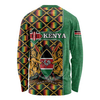 Kenya Long Sleeve Shirt Coat Of Arms Kente Pattern - Wonder Print Shop
