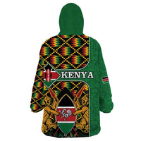 Kenya Wearable Blanket Hoodie Coat Of Arms Kente Pattern - Wonder Print Shop