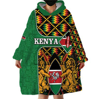 Kenya Wearable Blanket Hoodie Coat Of Arms Kente Pattern - Wonder Print Shop