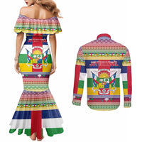 Central African Republic Christmas Couples Matching Mermaid Dress and Long Sleeve Button Shirt Joyeux Noel - Wonder Print Shop