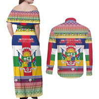 Central African Republic Christmas Couples Matching Off Shoulder Maxi Dress and Long Sleeve Button Shirt Joyeux Noel - Wonder Print Shop