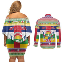 Central African Republic Christmas Couples Matching Off Shoulder Short Dress and Long Sleeve Button Shirt Joyeux Noel - Wonder Print Shop