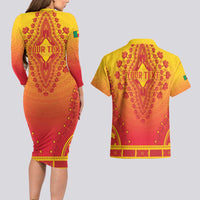 Personalized Benin African Dashiki Couples Matching Long Sleeve Bodycon Dress and Hawaiian Shirt - Wonder Print Shop