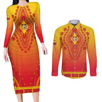 Personalized Benin African Dashiki Couples Matching Long Sleeve Bodycon Dress and Long Sleeve Button Shirt - Wonder Print Shop