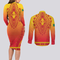 Personalized Benin African Dashiki Couples Matching Long Sleeve Bodycon Dress and Long Sleeve Button Shirt - Wonder Print Shop