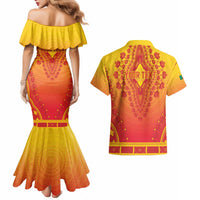 Personalized Benin African Dashiki Couples Matching Mermaid Dress and Hawaiian Shirt - Wonder Print Shop