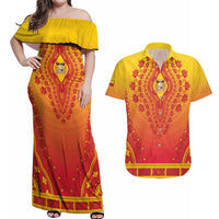 Personalized Benin African Dashiki Couples Matching Off Shoulder Maxi Dress and Hawaiian Shirt - Wonder Print Shop
