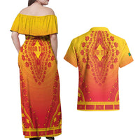Personalized Benin African Dashiki Couples Matching Off Shoulder Maxi Dress and Hawaiian Shirt - Wonder Print Shop