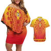 Personalized Benin African Dashiki Couples Matching Off Shoulder Short Dress and Hawaiian Shirt - Wonder Print Shop