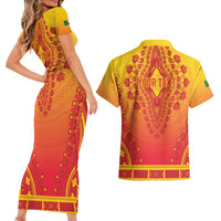 Personalized Benin African Dashiki Couples Matching Short Sleeve Bodycon Dress and Hawaiian Shirt - Wonder Print Shop