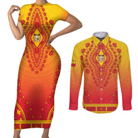 Personalized Benin African Dashiki Couples Matching Short Sleeve Bodycon Dress and Long Sleeve Button Shirt - Wonder Print Shop