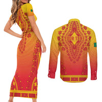 Personalized Benin African Dashiki Couples Matching Short Sleeve Bodycon Dress and Long Sleeve Button Shirt - Wonder Print Shop