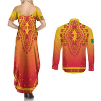 Personalized Benin African Dashiki Couples Matching Summer Maxi Dress and Long Sleeve Button Shirt - Wonder Print Shop