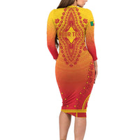 Personalized Benin African Dashiki Long Sleeve Bodycon Dress - Wonder Print Shop