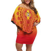 Personalized Benin African Dashiki Off Shoulder Short Dress - Wonder Print Shop