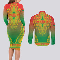 Personalized Burkina Faso African Dashiki Couples Matching Long Sleeve Bodycon Dress and Long Sleeve Button Shirt - Wonder Print Shop