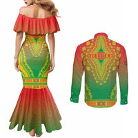 Personalized Burkina Faso African Dashiki Couples Matching Mermaid Dress and Long Sleeve Button Shirt - Wonder Print Shop