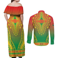 Personalized Burkina Faso African Dashiki Couples Matching Off Shoulder Maxi Dress and Long Sleeve Button Shirt - Wonder Print Shop