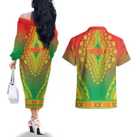 Personalized Burkina Faso African Dashiki Couples Matching Off The Shoulder Long Sleeve Dress and Hawaiian Shirt - Wonder Print Shop