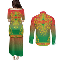 Personalized Burkina Faso African Dashiki Couples Matching Puletasi and Long Sleeve Button Shirt - Wonder Print Shop
