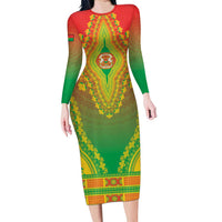 Personalized Burkina Faso African Dashiki Long Sleeve Bodycon Dress - Wonder Print Shop