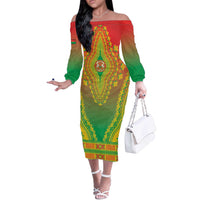 Personalized Burkina Faso African Dashiki Off The Shoulder Long Sleeve Dress - Wonder Print Shop