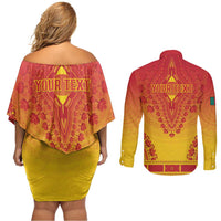 Personalized Cameroon African Dashiki Couples Matching Off Shoulder Short Dress and Long Sleeve Button Shirt - Wonder Print Shop