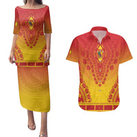 Personalized Cameroon African Dashiki Couples Matching Puletasi and Hawaiian Shirt - Wonder Print Shop