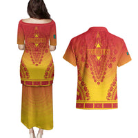 Personalized Cameroon African Dashiki Couples Matching Puletasi and Hawaiian Shirt - Wonder Print Shop