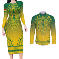 Personalized Ghana African Dashiki Couples Matching Long Sleeve Bodycon Dress and Long Sleeve Button Shirt - Wonder Print Shop