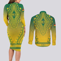 Personalized Ghana African Dashiki Couples Matching Long Sleeve Bodycon Dress and Long Sleeve Button Shirt - Wonder Print Shop