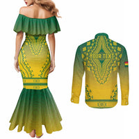 Personalized Ghana African Dashiki Couples Matching Mermaid Dress and Long Sleeve Button Shirt - Wonder Print Shop