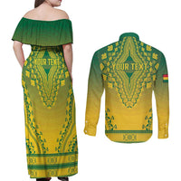 Personalized Ghana African Dashiki Couples Matching Off Shoulder Maxi Dress and Long Sleeve Button Shirt - Wonder Print Shop