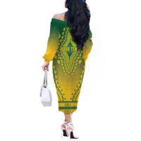 Personalized Ghana African Dashiki Off The Shoulder Long Sleeve Dress - Wonder Print Shop