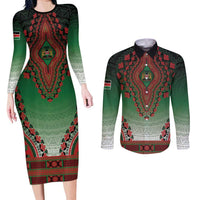 Personalized Kenya African Dashiki Couples Matching Long Sleeve Bodycon Dress and Long Sleeve Button Shirt - Wonder Print Shop