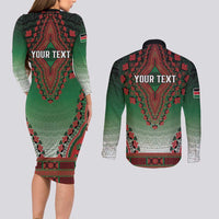 Personalized Kenya African Dashiki Couples Matching Long Sleeve Bodycon Dress and Long Sleeve Button Shirt - Wonder Print Shop