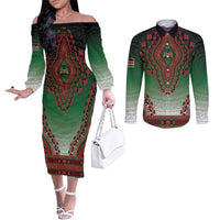 Personalized Kenya African Dashiki Couples Matching Off The Shoulder Long Sleeve Dress and Long Sleeve Button Shirt - Wonder Print Shop