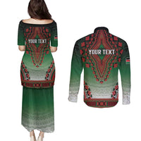 Personalized Kenya African Dashiki Couples Matching Puletasi and Long Sleeve Button Shirt - Wonder Print Shop