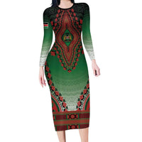 Personalized Kenya African Dashiki Long Sleeve Bodycon Dress - Wonder Print Shop