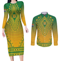 Personalized South Africa African Dashiki Couples Matching Long Sleeve Bodycon Dress and Long Sleeve Button Shirt - Wonder Print Shop