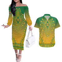 Personalized South Africa African Dashiki Couples Matching Off The Shoulder Long Sleeve Dress and Hawaiian Shirt - Wonder Print Shop