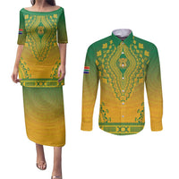 Personalized South Africa African Dashiki Couples Matching Puletasi and Long Sleeve Button Shirt - Wonder Print Shop