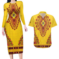 Personalized Uganda African Dashiki Couples Matching Long Sleeve Bodycon Dress and Hawaiian Shirt - Wonder Print Shop