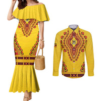 Personalized Uganda African Dashiki Couples Matching Mermaid Dress and Long Sleeve Button Shirt - Wonder Print Shop