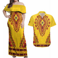 Personalized Uganda African Dashiki Couples Matching Off Shoulder Maxi Dress and Hawaiian Shirt - Wonder Print Shop