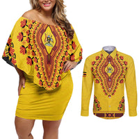 Personalized Uganda African Dashiki Couples Matching Off Shoulder Short Dress and Long Sleeve Button Shirt - Wonder Print Shop