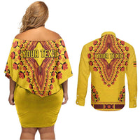 Personalized Uganda African Dashiki Couples Matching Off Shoulder Short Dress and Long Sleeve Button Shirt - Wonder Print Shop